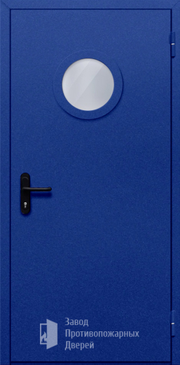 Фото двери «Однопольная с круглым стеклом (синяя)» в Можайску