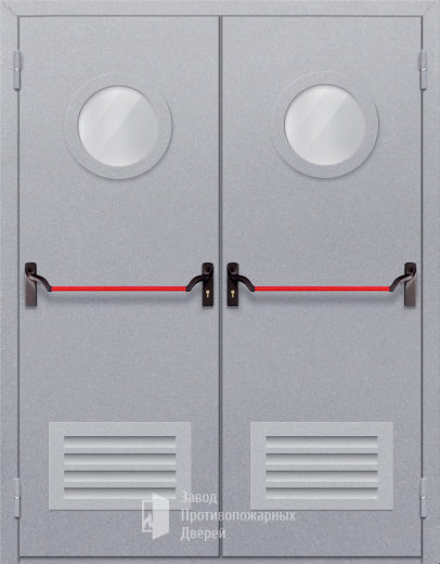 Фото двери «Двупольная с круглым стеклом и решеткой (антипаника)» в Можайску