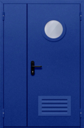 Фото двери «Полуторная с круглым стеклом и решеткой (синяя)» в Можайску