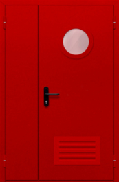 Фото двери «Полуторная с круглым стеклом и решеткой (красная)» в Можайску